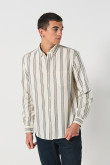 Camisa crema clara manga larga con rayas en contraste