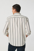 Camisa crema clara manga larga con rayas en contraste