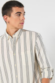 Camisa crema clara manga larga con rayas en contraste