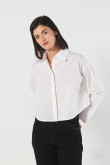 Blusa unicolor manga larga amplia con abertura en espalda