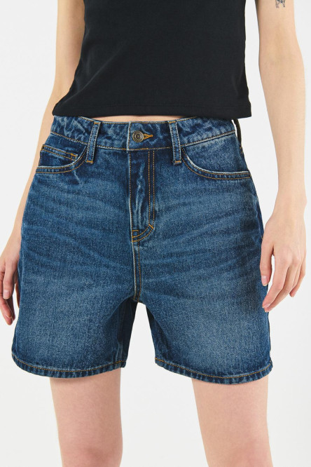 Short súper tiro alto azul oscuro en jean con bolsillos