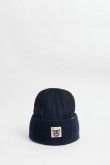 Gorro beanie, café y azul con bordado.