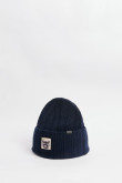 Gorro beanie, café y azul con bordado.