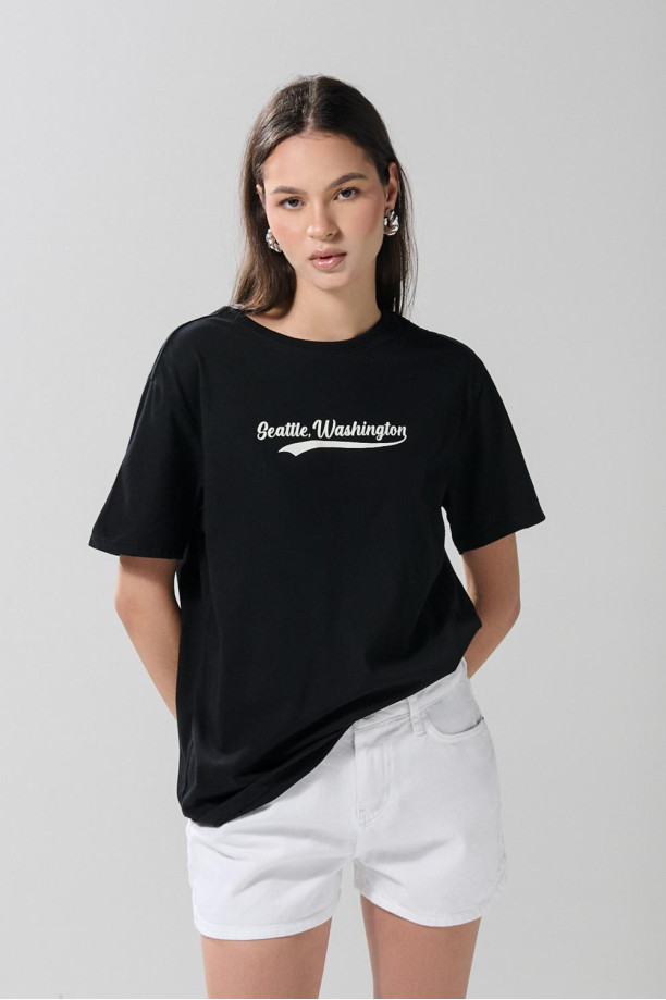 Camiseta Corta Camiseta Negra Con Letras Blancas Camiseta Manga