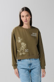 Buzo verde oscuro cuello redondo con diseño de Looney Tunes
