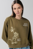 Buzo verde oscuro cuello redondo con diseño de Looney Tunes