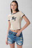 Camiseta kaki college de NY con manga corta y contrastes