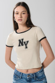 Camiseta kaki college de NY con manga corta y contrastes