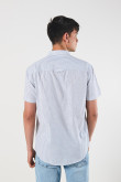 Camisa cuello neru o mao, manga corta en slim fit, a rayas.