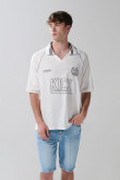 Camiseta college deportiva oversize crema con manga corta