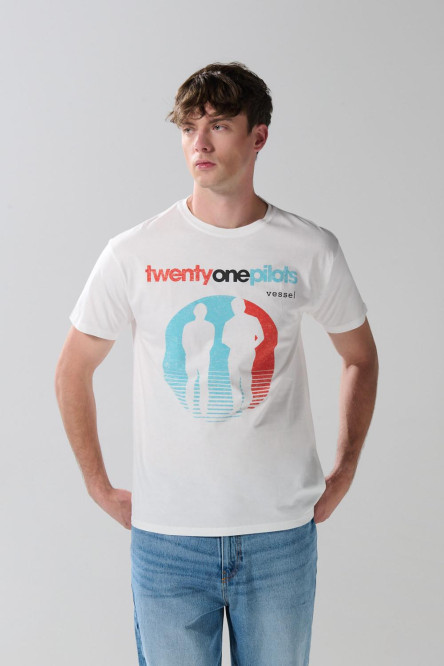 Camiseta crema de Twenty One Pilots con cuello redondo