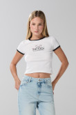 Camiseta de osito crema manga corta con contrastes