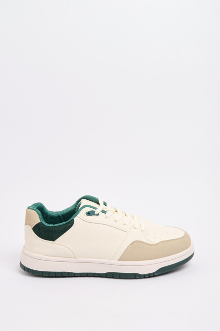 Tenis cremas casuales con suelas planas y contrastes