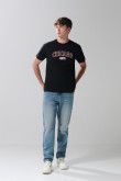 Camiseta manga corta negra en algodón college