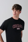 Camiseta manga corta negra en algodón college