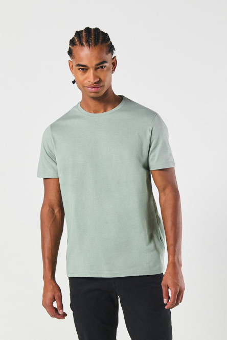 Camiseta ajustada unicolor en algodón con cuello redondo