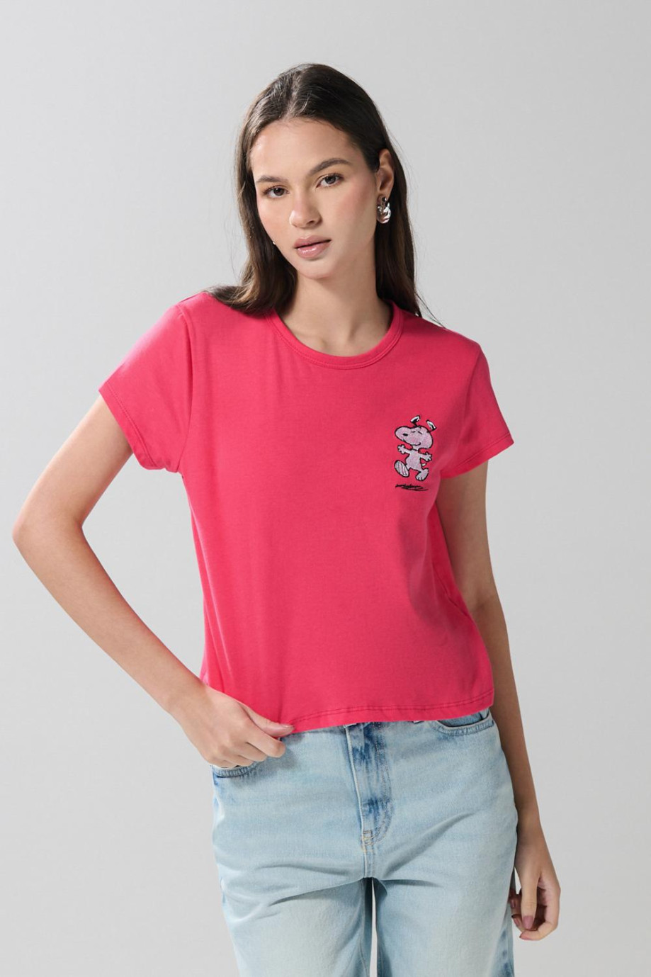 Camiseta unicolor manga corta con estampado de Snoopy