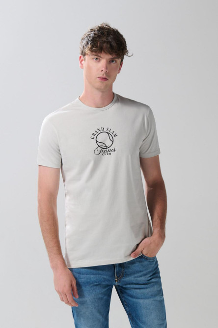 Camiseta college deportiva kaki con manga corta