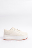 Tenis casuales cremas con suelas altas y cordones