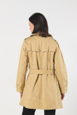 Gabardina  beige liviana con cuello ,cruce doble y cinturón