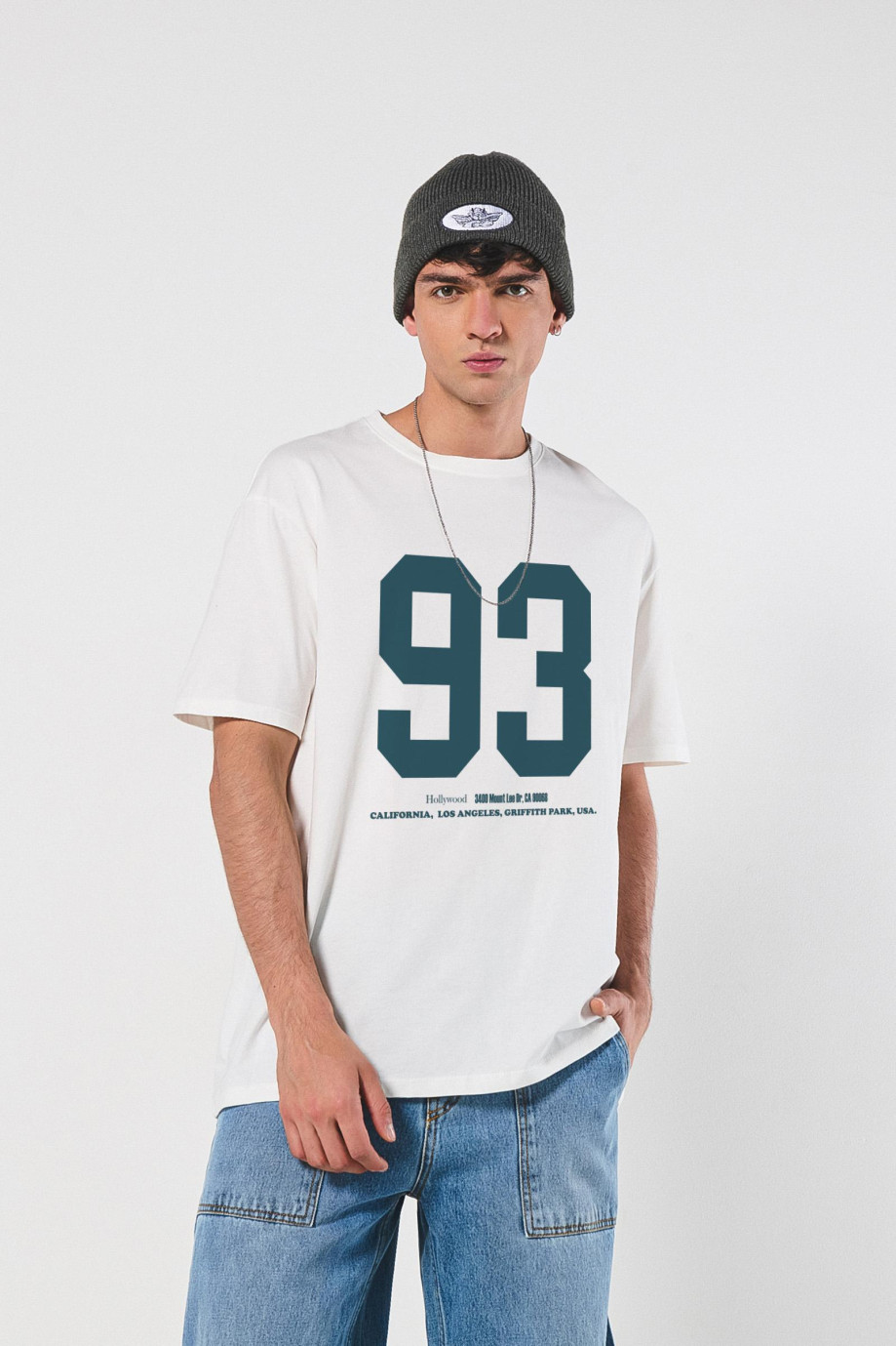 Camiseta college numérica oversize unicolor manga corta