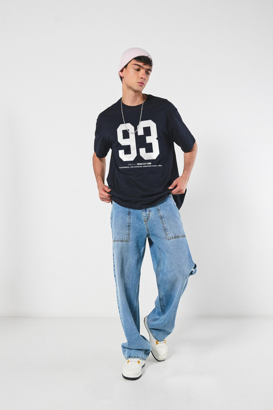 Camiseta college numérica oversize unicolor manga corta