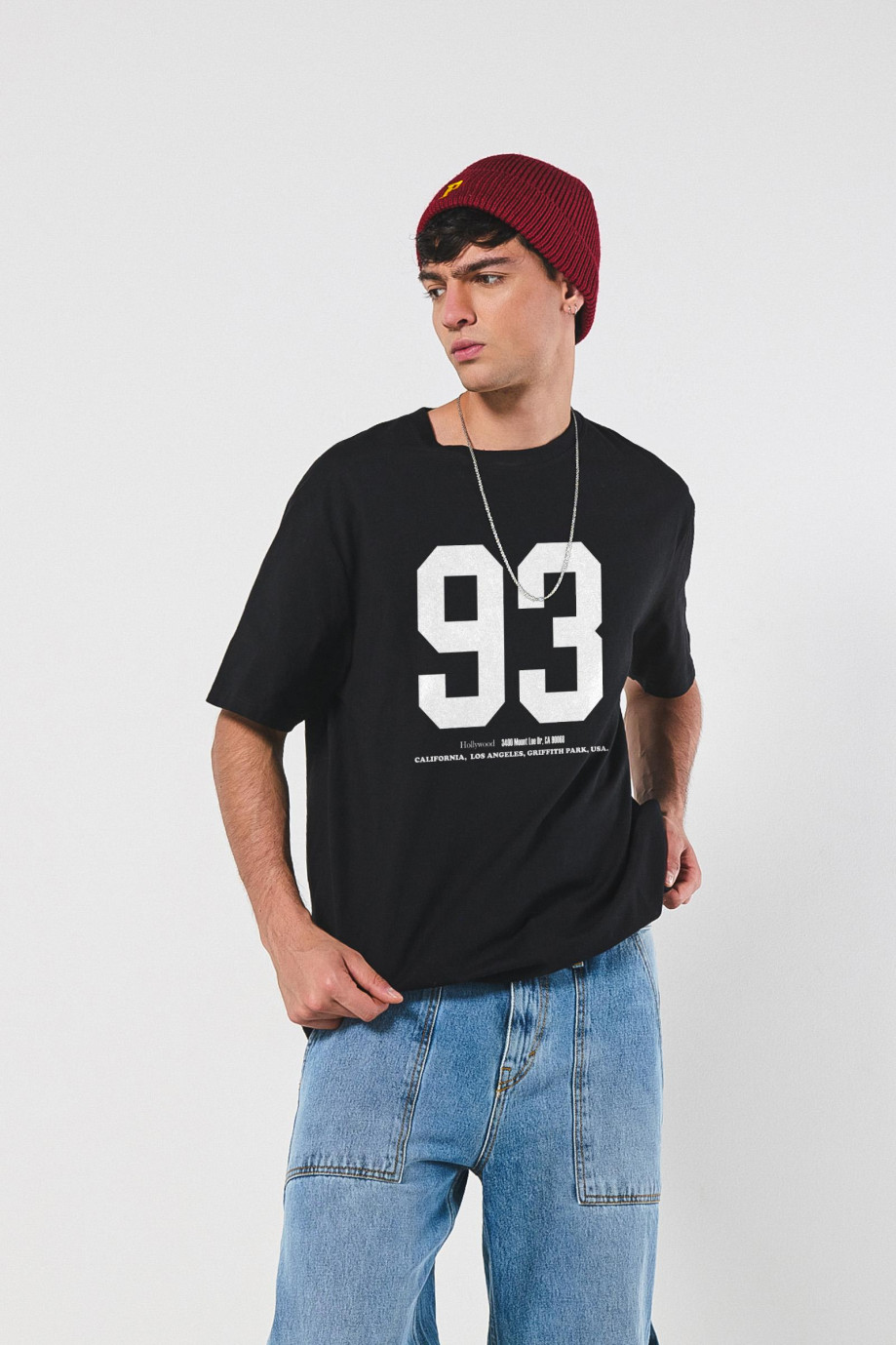 Camiseta college numérica oversize unicolor manga corta