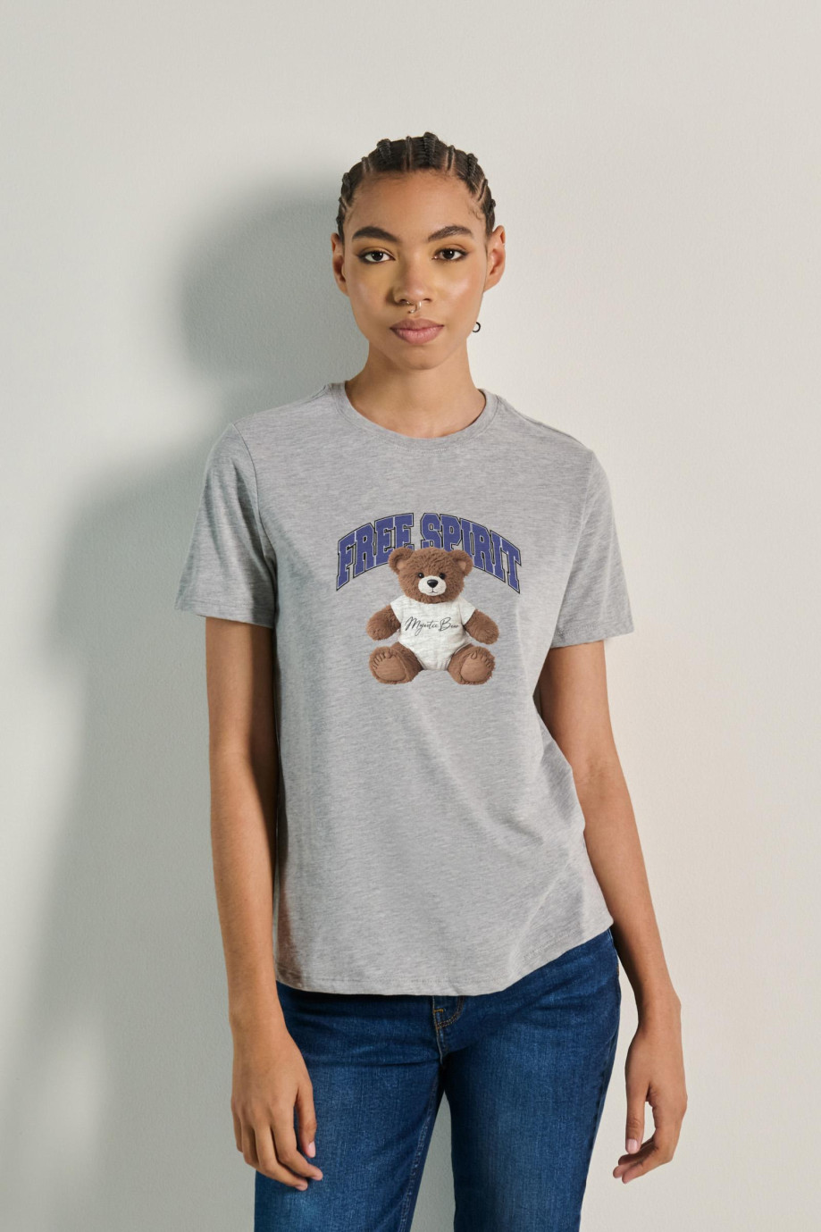 Camiseta en algodón unicolor manga corta con arte de osito