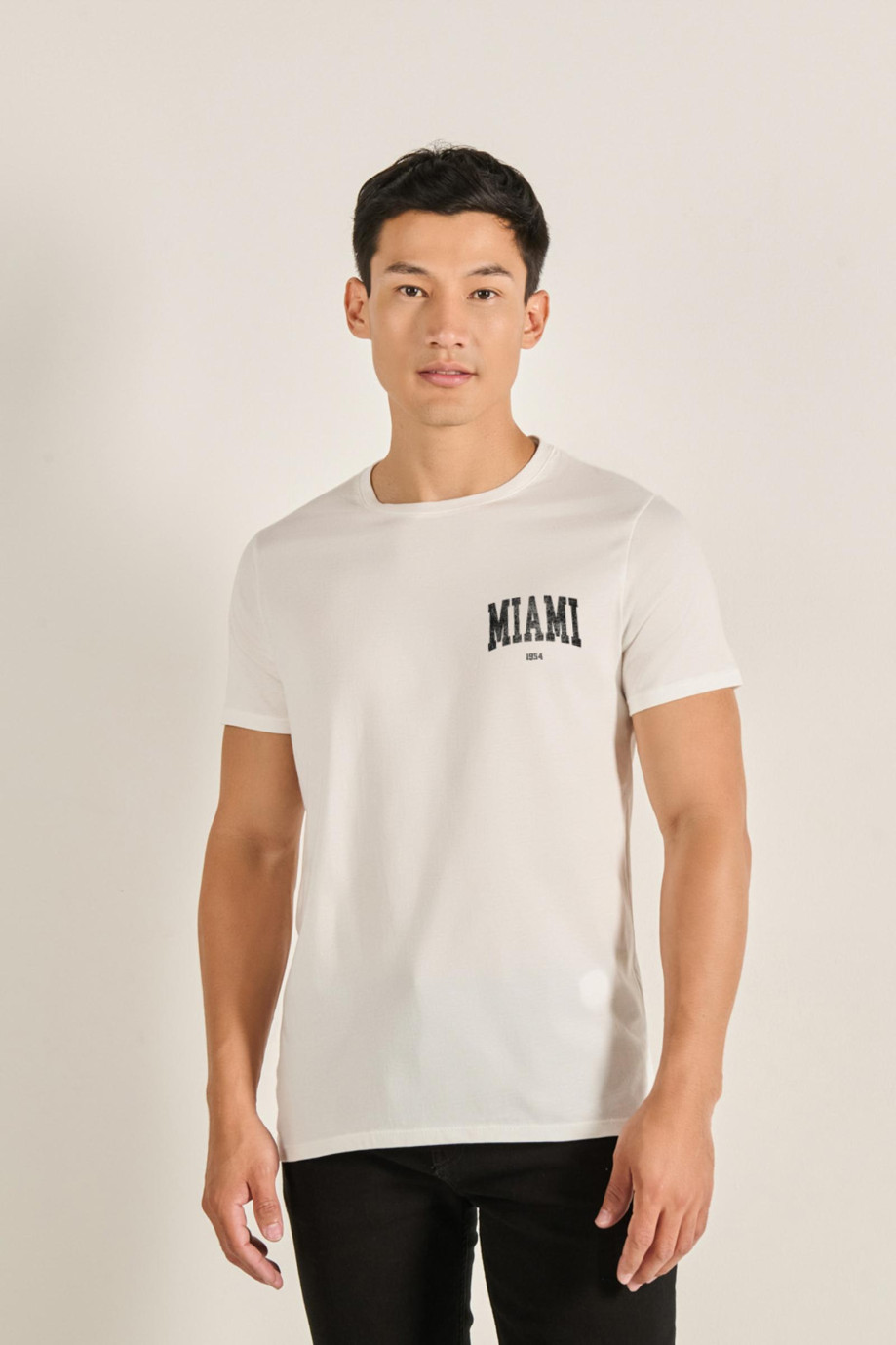 Camiseta en algodón college unicolor manga corta