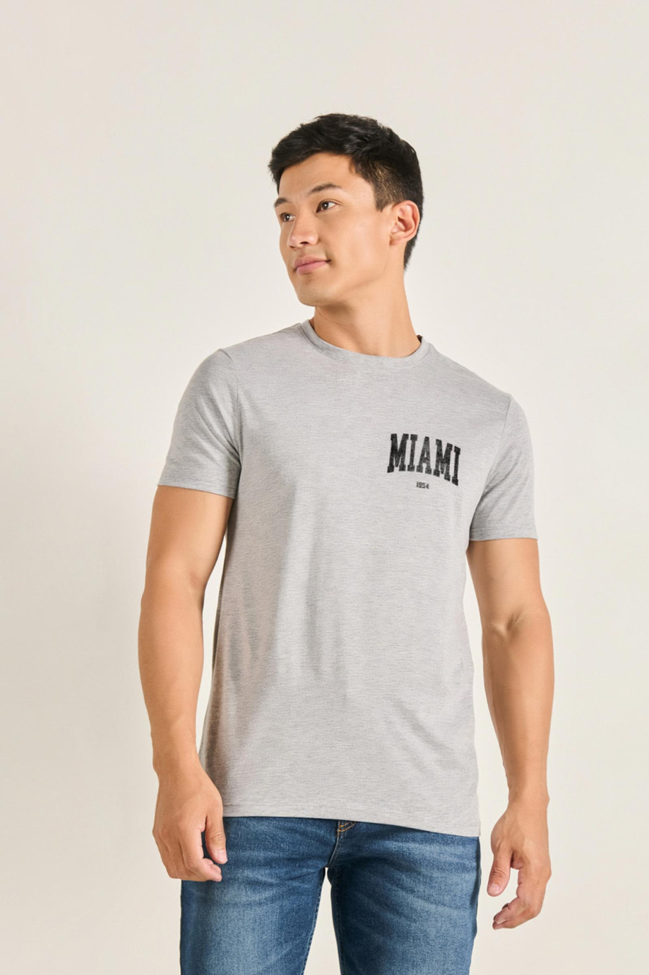 Camiseta en algodón college unicolor manga corta