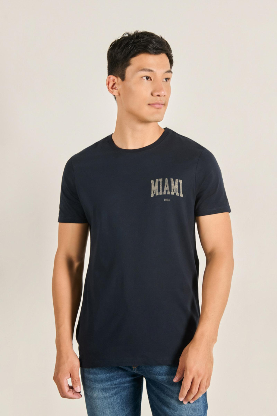 Camiseta en algodón college unicolor manga corta