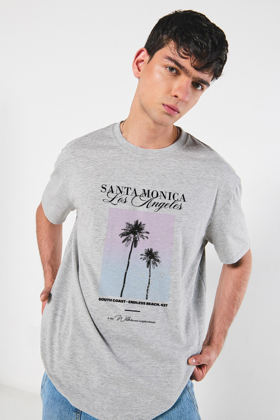 Camiseta unicolor oversize manga corta con diseño de playa