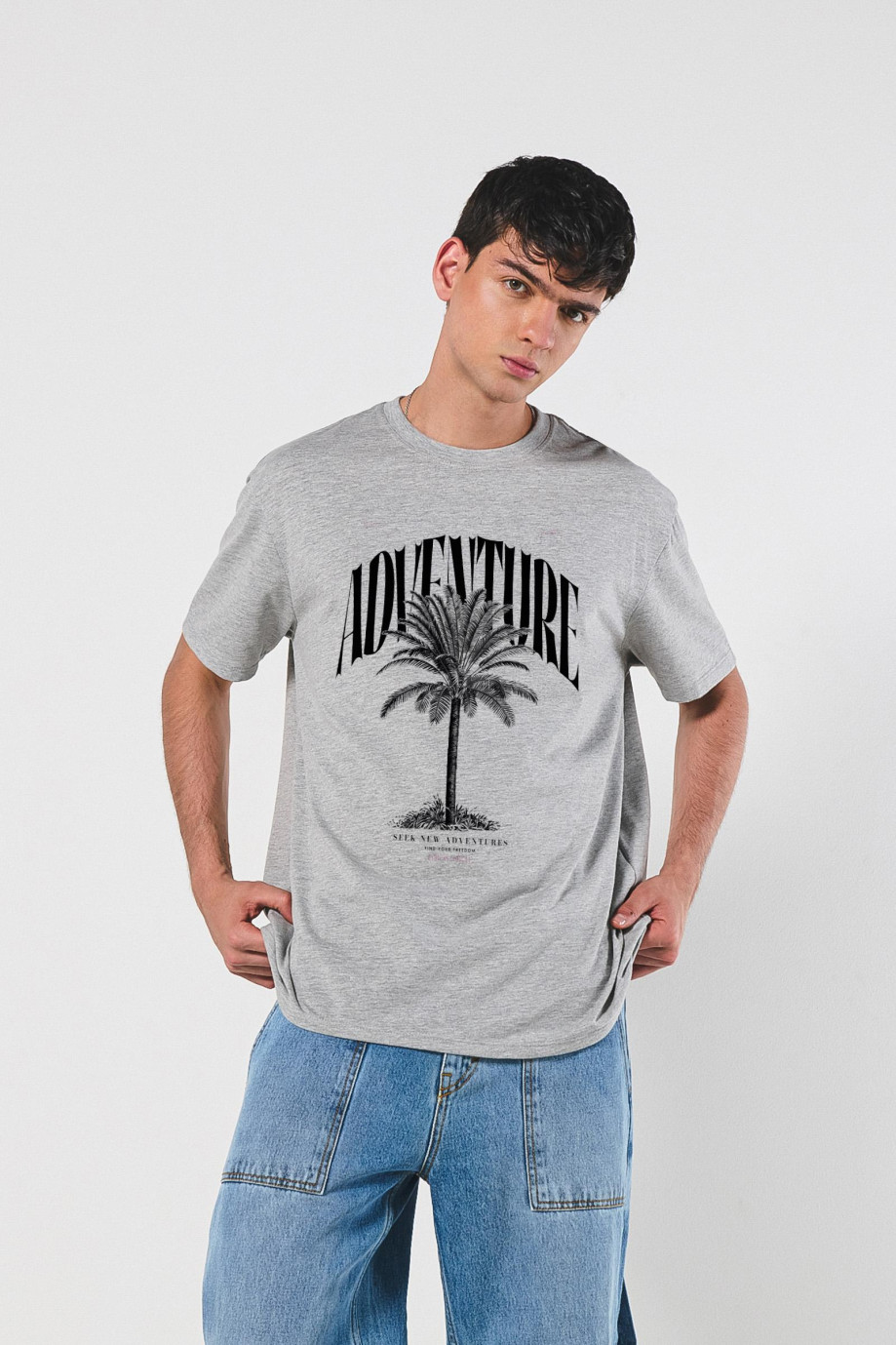 Camiseta cuello redondo oversize unicolor con arte de playa