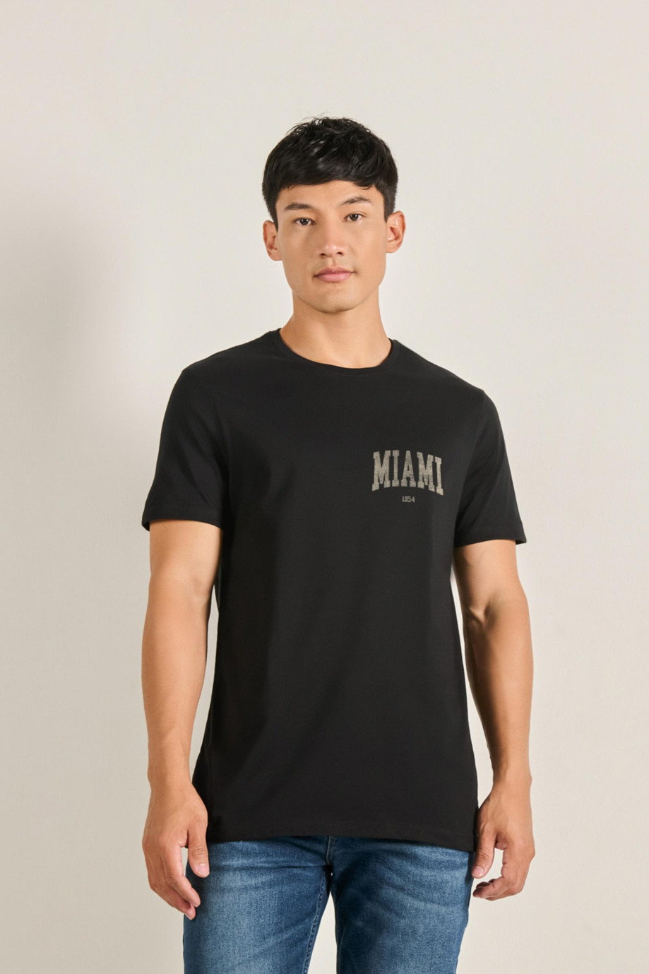 Camiseta en algodón college unicolor manga corta