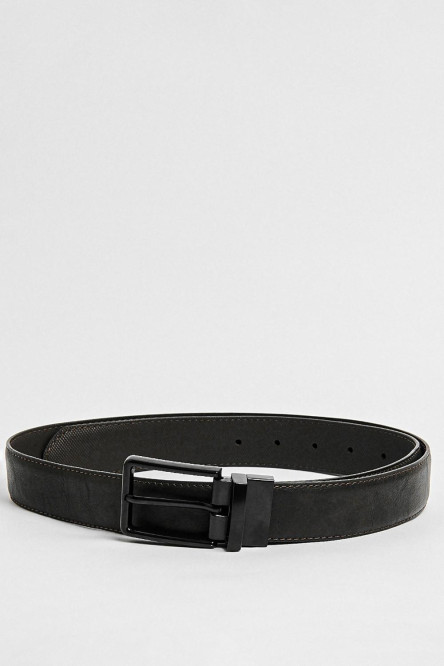 Cinturón café oscuro reversible con hebilla cuadrada