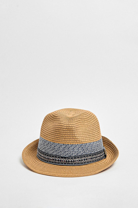 Sombrero panamá café claro con tejido en contraste