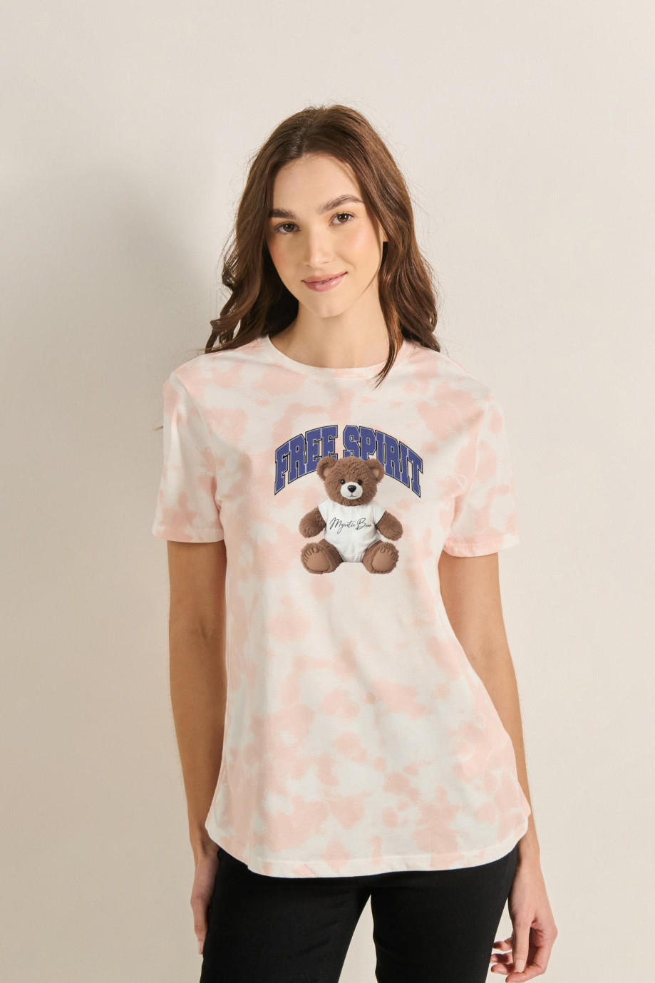 Camiseta en algodón unicolor manga corta con arte de osito