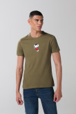Camiseta unicolor cuello redondo con bordado de Snoopy