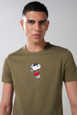 Camiseta unicolor cuello redondo con bordado de Snoopy
