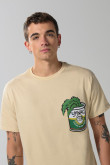 Camiseta kaki clara cuello redondo con arte de Popeye