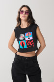 Camiseta manga sisa negra con estampado de Coca-Cola