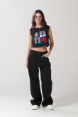 Camiseta manga sisa negra con estampado de Coca-Cola