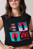 Camiseta manga sisa negra con estampado de Coca-Cola