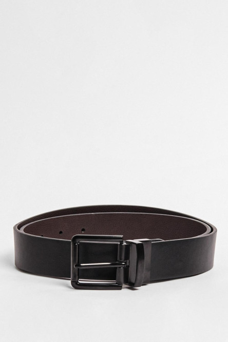 Cinturón negro con sistema reversible y hebilla cuadrada