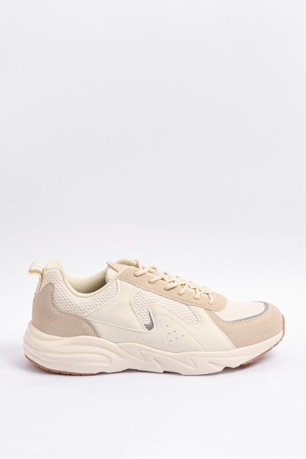 Tenis kakis de plataforma con cordones y cortes en contraste