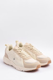 Tenis kakis de plataforma con cordones y cortes en contraste