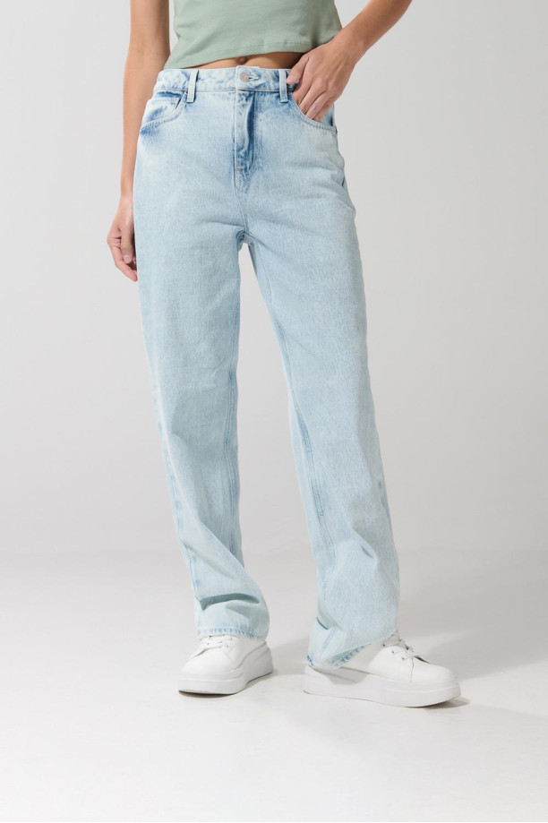 High Rise Pantalones De Los 90 Mujeres Jean Azul Claro 90´S Con