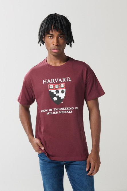 Camiseta roja oscura de Harvard con cuello redondo