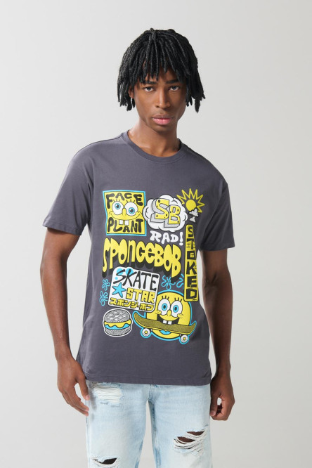 Camiseta gris intensa cuello redondo de Bob Esponja