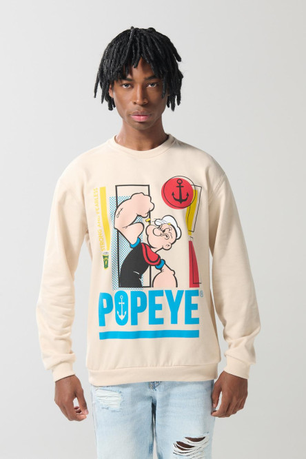 Buzo cuello redondo kaki con estampado de Popeye